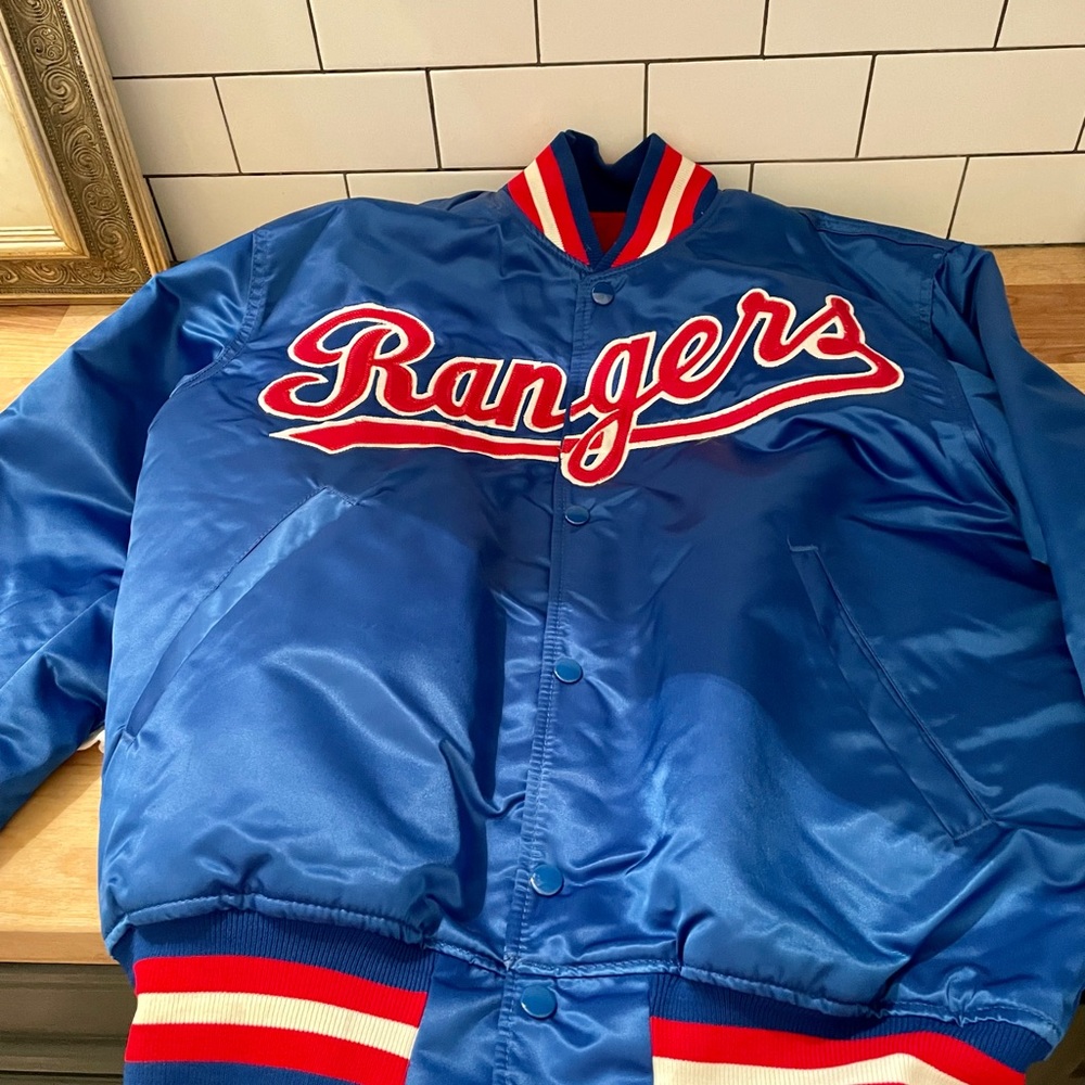 Diamond Collection Starter MLB Adult M Texas Rangers Satin BOMBER JACKET 1980'S